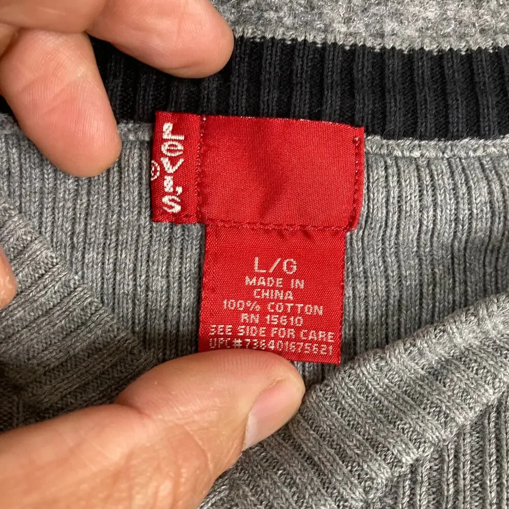 Levis Sweater Mens‎ Size L Gray V Neck Ribbed Knit Casual Classic Pullover